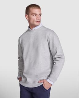A grey Batian sweatshirt, featuring a relaxed fit and long sleeves, displayed on a model. It has a subtle logo.