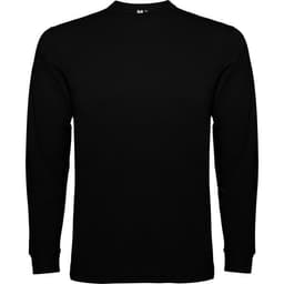 A black long-sleeved T-shirt featuring a simple design and a logo on the label.