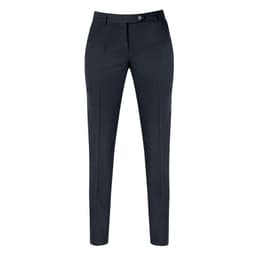 Tailored dark grey trousers with a slim fit and a button closure. The design features front pleats and a branding logo.