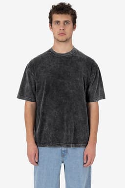 A short sleeve crew tee in mineral wash grey, featuring a relaxed fit and a visible logo.