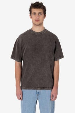 A short sleeve crew tee in a dark mineral wash, featuring a relaxed fit and contrast stitching.