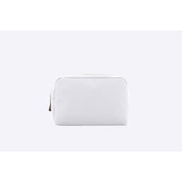 A white zipper bag with a smooth texture and a simple design, featuring a gold zipper.