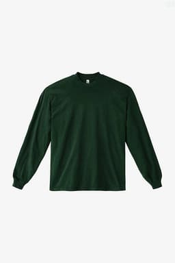 A long sleeve crewneck tee in a deep green colour, featuring a logo on the chest.