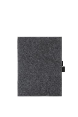 A grey felt cover compendium with a black strap, ideal for keeping documents organised.