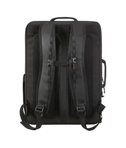 A black Active Travel Backpack featuring padded shoulder straps and mesh panels for ventilation. It has a logo on the front.