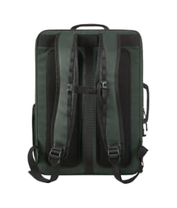 A green Active Travel Backpack with adjustable straps and a mesh design on the back for ventilation.