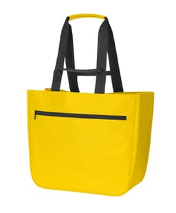 A yellow Softbasket Shopper bag with black handles and a front zip pocket. It has a simple, spacious design.