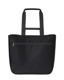 A black Softbasket Shopper bag with two handles and a zippered pocket at the back. Features a logo.