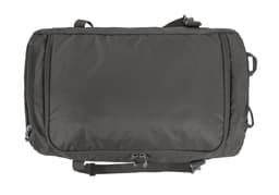 A dark grey outdoor sports bag with a sleek design, featuring multiple compartments and a brand logo.