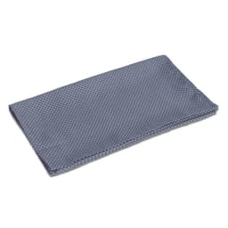 A neck scarf in a textured, light blue fabric, featuring a dotted pattern and folded neatly.