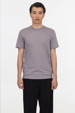 A fine jersey crew tee in a muted grey colour, featuring short sleeves and a simple design.