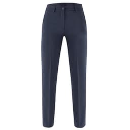 Navy blue Giorgia Pants with a straight leg design and a buttoned waistband. The image includes a logo.