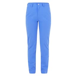 A pair of blue trousers with a button closure and pockets. The fabric appears lightweight and smooth.