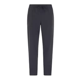 Dark grey pants featuring an elastic waistband and drawstring, with pockets on the front.