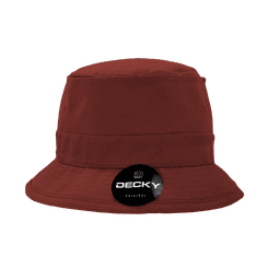 A structured fisherman's hat in a deep maroon colour, featuring a branded logo.