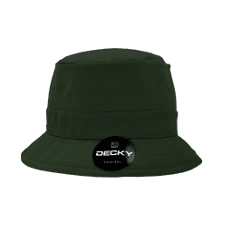 A structured fisherman's hat in dark green with a logo on the front.
