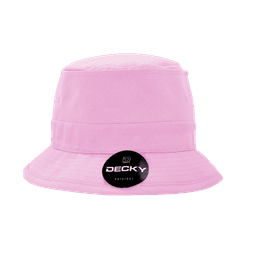A structured pink fisherman's hat featuring a branded tag.