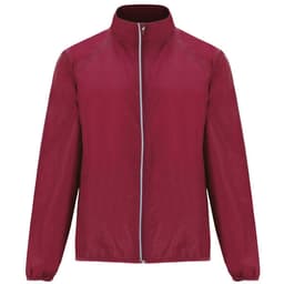 A lightweight windbreaker in a rich burgundy colour, featuring a full zip front and collar. Includes a logo.