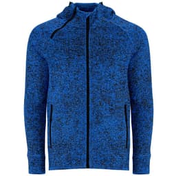 A blue Everest Sweat Jacket featuring a zip front, two side pockets, and a hood, with a textured fabric design.