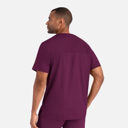 A men's tuckable henley top in a deep burgundy colour, featuring short sleeves and a back view. It includes a brand logo.