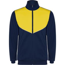 A navy and yellow Evans Lightweight Tracksuit jacket with a zip front, designed with a sporty look and logo.