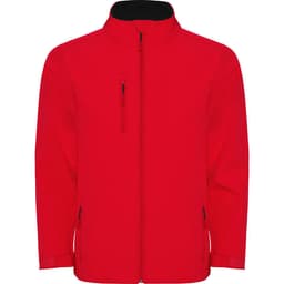A red Nebraska softshell jacket featuring a full zip and side pockets, along with a logo on the front.