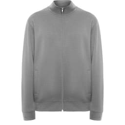 A grey Ulan sweatshirt with a zip and two side pockets, featuring a simple design and a stand-up collar.