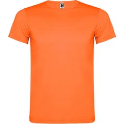 An orange Akita T-Shirt with a round neckline and short sleeves, featuring a logo on the label.
