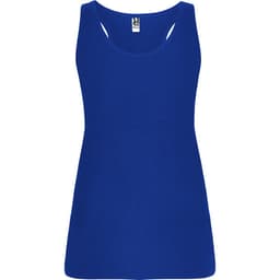 A blue Brenda Tank Top featuring a scoop neckline and a fitted design. The tank includes a logo.