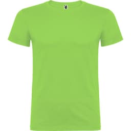 A bright green Beagle T-Shirt featuring a logo on the neckline. Short sleeves and a round neck design.