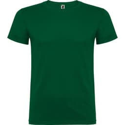 A green T-shirt with a classic crew neck design and a branded label at the neckline.