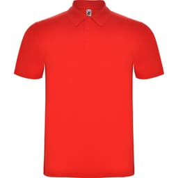 A red Austral Polo Shirt with a classic collar and short sleeves, featuring a logo.