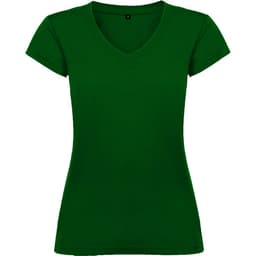 A green Victoria T-Shirt with a V-neck and short sleeves, featuring a logo.