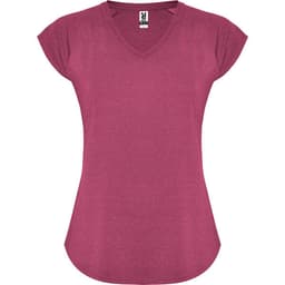 A magenta Avus T-Shirt featuring a V-neck design and capped sleeves, with a logo on the label.