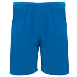 Youth sports shorts in a vibrant blue colour, featuring an elastic waistband and a simple design with a logo.