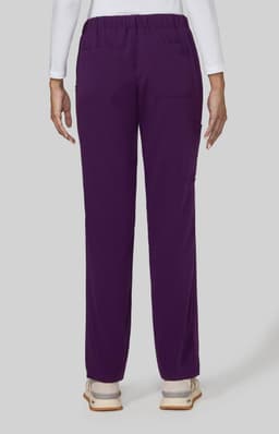 A pair of purple pants featuring a relaxed fit and pocket details on the back. Suitable for everyday wear.