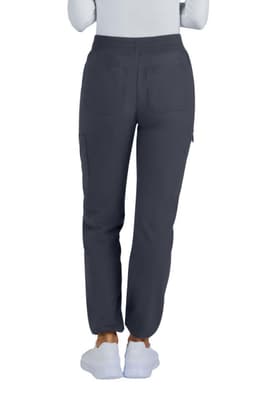 A pair of limited edition grey pants with pockets, presented from the back, featuring a comfortable fit.