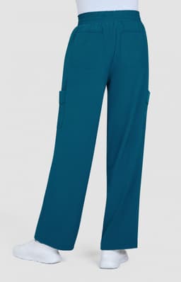 Ayla Pant in teal with a relaxed fit and side pockets, featuring an elastic waistband. Designed for comfort and ease.