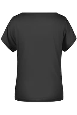 A black casual T-shirt with short sleeves, featuring a simple design and no visible logos or graphics.