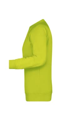 A bright yellow women's sweatshirt featuring long sleeves and a ribbed hem, with a logo present.