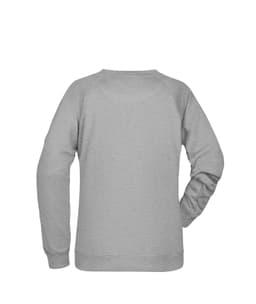 A grey jumper with long sleeves and a crew neck. Features a plain design with a logo on the back.