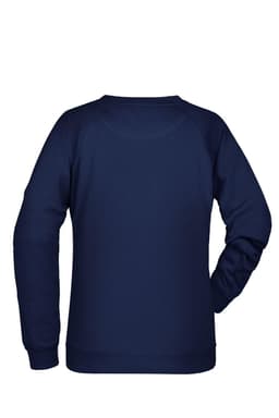 A navy ladies sweat jumper featuring a simple design and a round neckline with long sleeves.