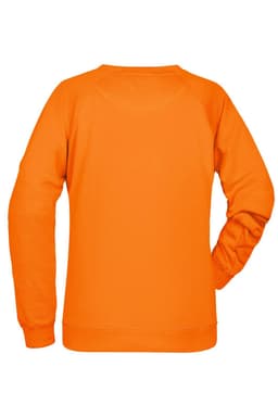 An orange ladies' jumper with a simple design and long sleeves. It features a plain back and is made of soft fabric.