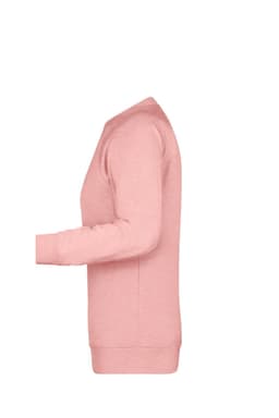 A pink ladies sweatshirt, featuring a classic crew neck and long sleeves, with a simple design and a logo.