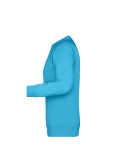 A blue jumper featuring long sleeves and a round neckline, with a logo on the front side.