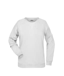 A grey women's sweatshirt with a crew neck and long sleeves, featuring a logo on the label.
