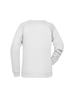 A light grey women's jumper with a back view display, featuring a simple design and long sleeves. It has a logo.