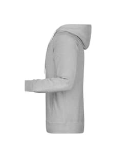 A grey men's hoodie with a kangaroo pocket and a drawstring hood, featuring a logo on the front.