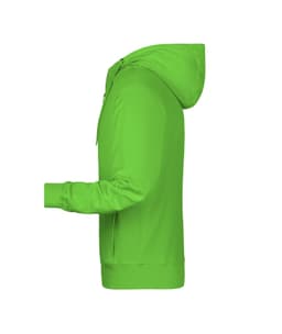 A green zip hoodie featuring a front pocket and a hood, with a simple design and a discreet logo.