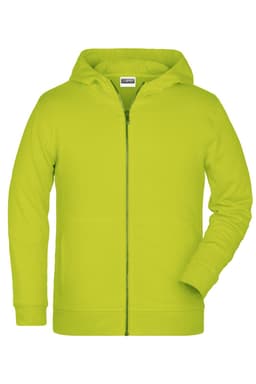 A bright green children's zip hoodie with a front zipper and a hood. It features long sleeves and a casual design.